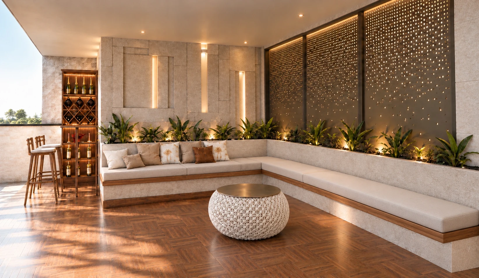 An open-air living room — Next Level Studio terrace render